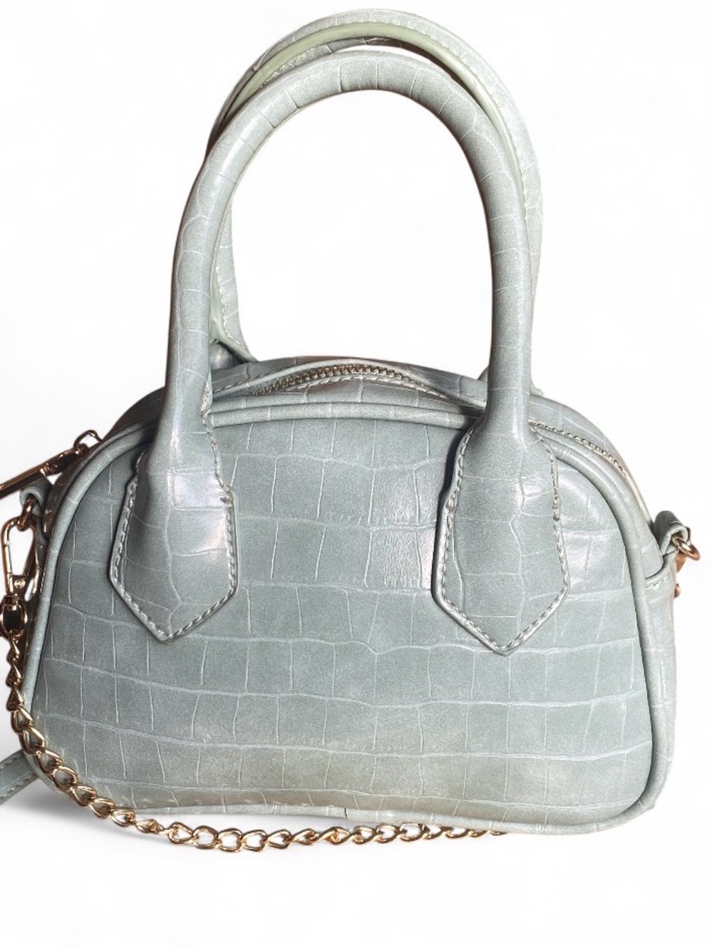 Urban Expressions Seafoam Croc Embossed Crossbody Gold Chain Vegan Leather